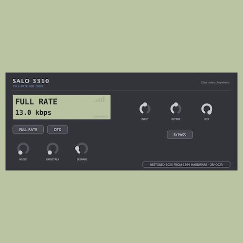 Orrery「Salo 3310 — Full-Rate GSM Codec」1994年の携帯電話通話を忠実に再現するGSM Full-Rate音声コーデックプラグイン｜DTMプラグインセール