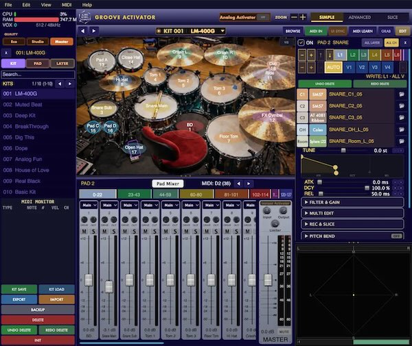 AJITO SOUNDS「Groove Activator」屋敷豪太が自ら叩いたドラムをプラグイン化！京都のプライベートスタジオでヴィンテージ機材を通して収録した生ドラムとAnalog Activator、Slice Activatorを融合した次世代ドラム音源｜DTMプラグインセール