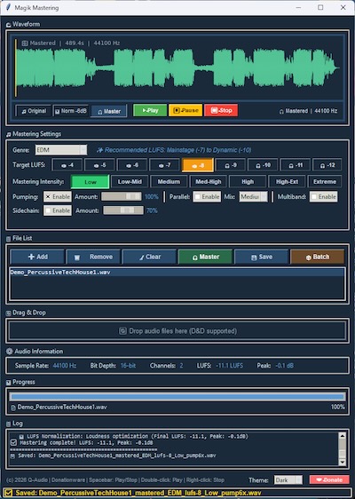 Q-Audio「Magik Mastering」クラブ・フェス・ストリーミング向けのサウンド作りに対応したマスタリングアプリ｜DTMプラグインセール