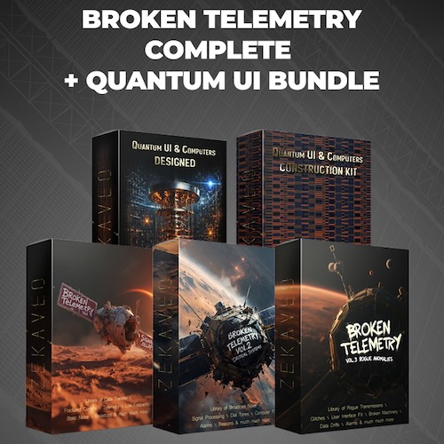 ZEKAVEO「Broken Telemetry Complete + Quantum UI Bundle」85.74GBの大容量ライブラリに通信ノイズ・システムアラーム・未来的なUIサウンドを収録したSFサウンドデザイン向け素材集｜DTMプラグインセール