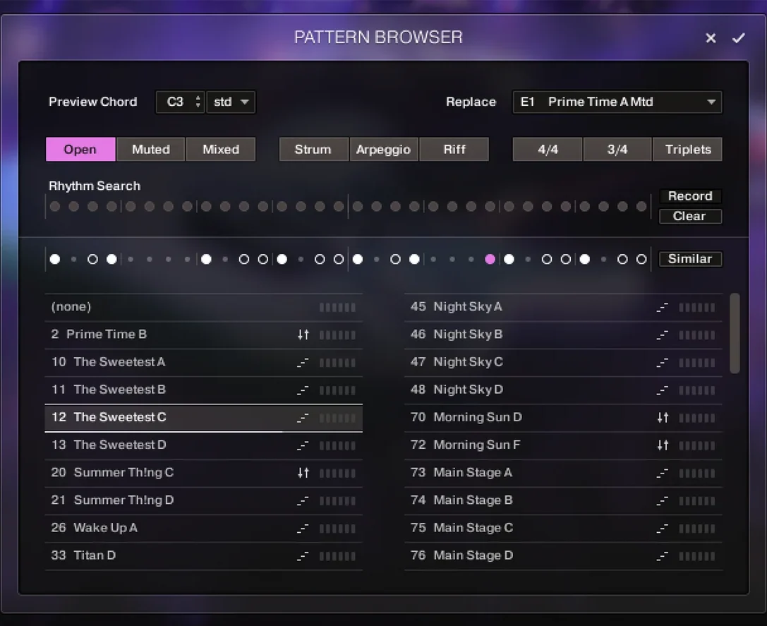 Native Instruments「Session Guitarist - Electric Neon Deluxe」EDMやモダンポップに映えるエレキギターを即戦力で導入！パターン＆メロディ演奏、フィンガー・アーティキュレーション、30種類のFX／アンプチェイン、240パターンを収録したギター音源｜DTMプラグインセール