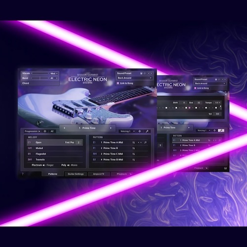 Native Instruments「Session Guitarist - Electric Neon Deluxe」EDMやモダンポップに映えるエレキギターを即戦力で導入！パターン＆メロディ演奏、フィンガー・アーティキュレーション、30種類のFX／アンプチェイン、240パターンを収録したギター音源｜DTMプラグインセール