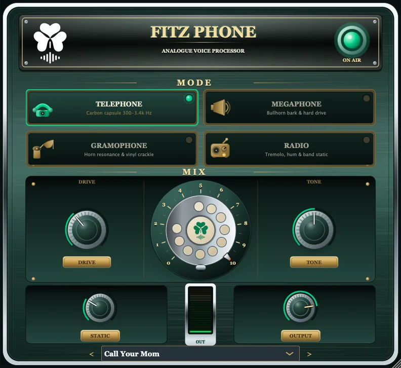 ShamROCK Audio「FITZ PHONE」電話・メガホン・AMラジオ風のボイスサウンドを手軽に再現できるプラグイン｜DTMプラグインセール