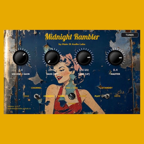 Main St Audio Labs「Midnight Rambler」ヴィンテージTweed 5E3サウンドを再現するNAM搭載アンプシミュレーター｜DTMプラグインセール