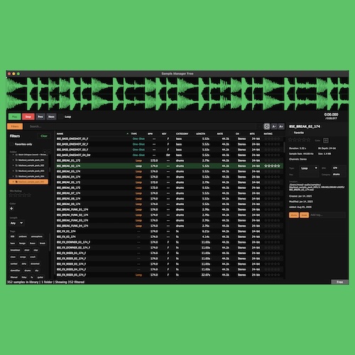 MOSYL AUDIO「Sample Manager Free」サンプルライブラリの整理・検索からBPM・キー解析、タグ管理まで対応する無料管理ソフト｜DTMプラグインセール