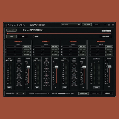 CVA Labs「3-Channel Mixer」3つの音声をシンプルにまとめてミックスできる、ゼロレイテンシー対応の軽量オーディオミキサープラグイン｜DTMプラグインセール