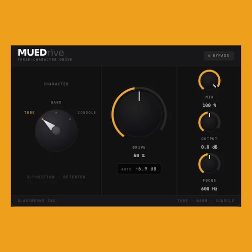 MUED「MUEDrive」Tube・Warm・Consoleの3種類のサウンドキャラクターを切り替えながら音作りができるサチュレーションプラグイン｜DTMプラグインセール