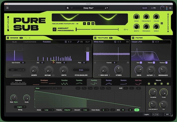 Arturia「Pure Sub」サブベースを作るためだけに設計された専用シンセ!Sub・Harmonics・Textureを個別にデザインし、40種類以上のフィルターとSub Processorでクリーンな808からワイドなReeseまで完成されたローエンドを素早く作れるベースシンセサイザー|DTMプラグインセール