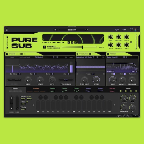 Arturia「Pure Sub」サブベースを作るためだけに設計された専用シンセ！Sub・Harmonics・Textureを個別にデザインし、40種類以上のフィルターとSub Processorでクリーンな808からワイドなReeseまで完成されたローエンドを素早く作れるベースシンセサイザー｜DTMプラグインセール