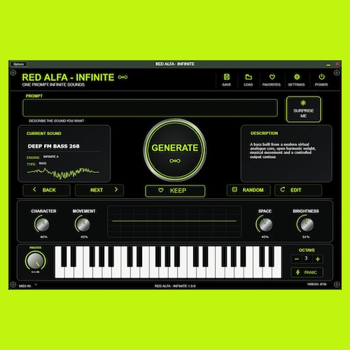 Red Alfa「INFINITE」プロンプトから無限のシンセサウンドを生成し、フルエディターで細かく音作りできるソフトウェアシンセサイザー｜DTMプラグインセール