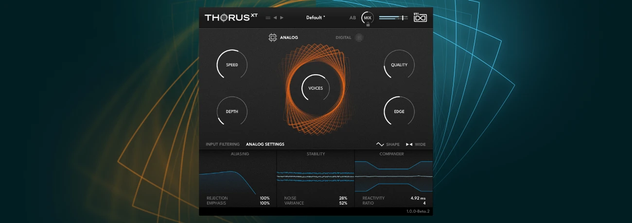 UVI「Thorus XT」クリーンで精密なデジタルエンジンとBBD回路をモデリングした温かく個性的なアナログエンジンを統合した8ボイス・コーラス｜DTMプラグインセール