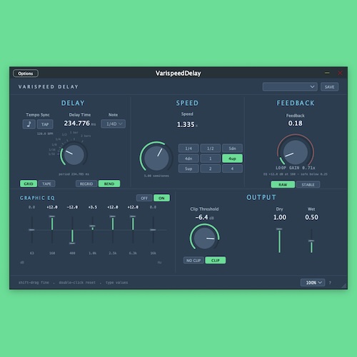 Valentine Silvansky「VarispeedDelay」テープスピードを変えるようにピッチとディレイタイムが同時に変化する、個性的なサウンドを作れるディレイプラグイン｜DTMプラグインセール