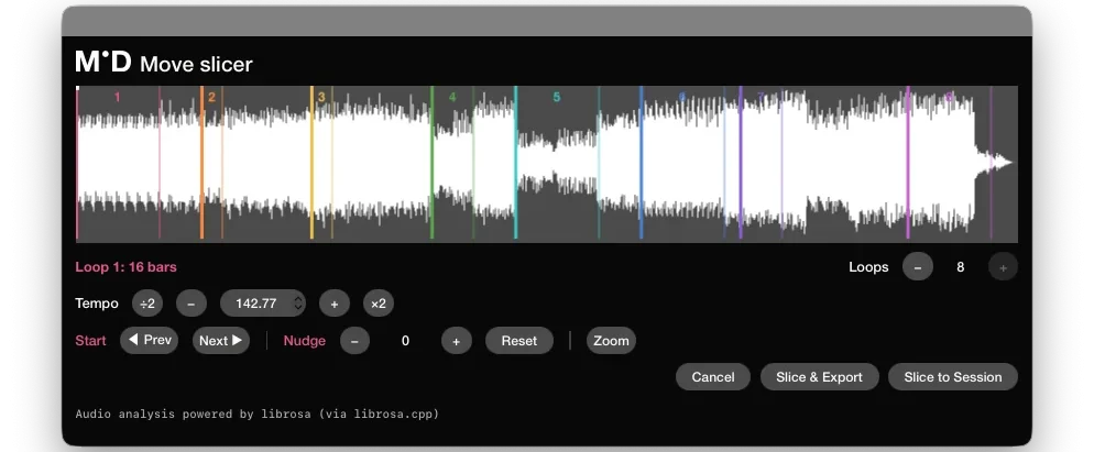 MID「Ableton Move Loop Slicer」Ableton Move用ループを最大8個まで自動作成し、プレビュー編集やWAV書き出しにも対応した便利なツール|DTMプラグインセール