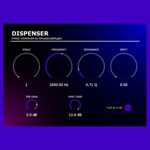 wheatBread1306「Dispenser」最大8段のオールパスフィルターとAVX2による高速並列処理を採用したステレオフェーズディスパーサー｜DTMプラグインセール