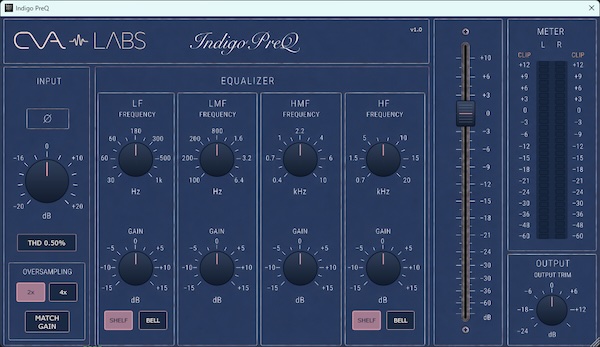 CVA Labs「Indigo PreQ」4000 Eシリーズコンソールをモチーフにしたプリアンプ＆4バンドEQ搭載のVST3チャンネルストリップ｜DTMプラグインセール