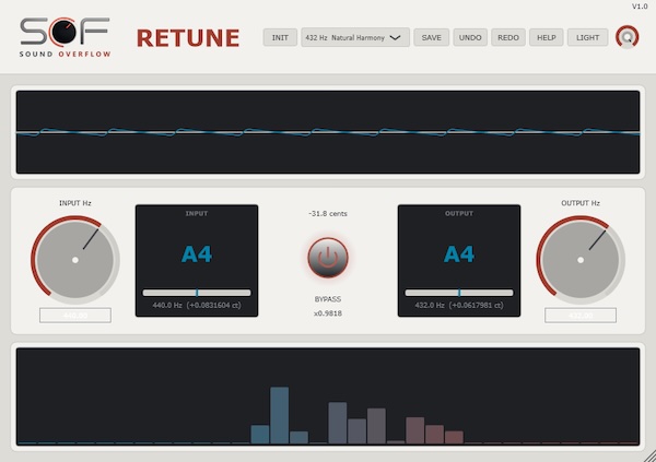 Sound Overflow「RETUNE」440Hzから432Hzをはじめとする基準チューニングへ自然に変換できる高精度オーディオプラグイン|DTMプラグインセール