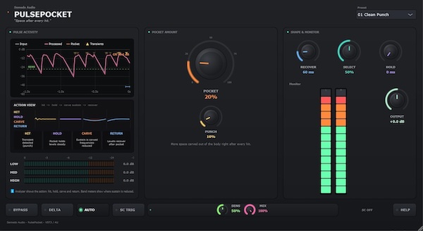 Semedo Audio「SEMEDO PULSEPOCKET」トランジェントを維持したままサステインをコントロールし、ドラムや808、ベースをタイトにまとめられるオーディオプラグイン|DTMプラグインセール