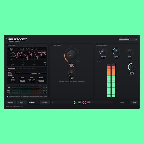 Semedo Audio「SEMEDO PULSEPOCKET」トランジェントを維持したままサステインをコントロールし、ドラムや808、ベースをタイトにまとめられるオーディオプラグイン｜DTMプラグインセール