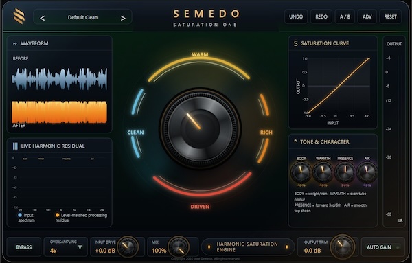 Semedo Audio「Semedo Saturation One」自然な倍音で温かみ・厚み・明瞭感を加えられるハーモニックサチュレーション|DTMプラグインセール
