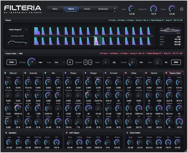 Incredible Science「Filteria」フィルター・ピッチワープ・LFOを自由に組み合わせて動きのあるサウンドを作れるモジュラー型エフェクトプラグイン｜DTMプラグインセール