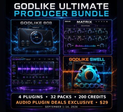 Godlike Loops「GODLIKE Ultimate Producer Bundle」4種類の高機能プラグインと32種類のサンプルパックを収録した、ヒップホップ・トラップ制作に役立つオールインワン音楽制作バンドル｜DTMプラグインセール