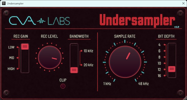 CVA Labs「Undersampler」Sample & Hold方式による本格的なアンダーサンプリングで初期デジタルサンプラーの質感やローファイサウンドを再現できるビットクラッシャープラグイン|DTMプラグインセール