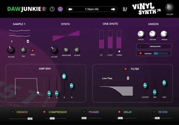 DAWJunkie「VinylSynth Jr」実際のレコード音源をもとにした3種類のサウンドジェネレーターを搭載したソフトシンセ｜DTMプラグインセール