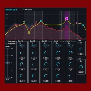 Lo-bit record「Visual EQ 5」リアルタイムスペクトラムアナライザーで周波数を見ながら調整できる軽量5バンドパラメトリックEQ｜DTMプラグインセール