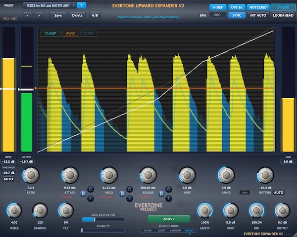 Evertone「EVERTONE EXPANDER V2」録音で失われたアタックの加速度を自然に再構築!F=maの運動方程式を応用した物理エンジン、HiDEF、最大X8オーバーサンプリングで音の立ち上がりと立体感を引き出すアップワード・エキスパンダーの最新版|DTMプラグインセール