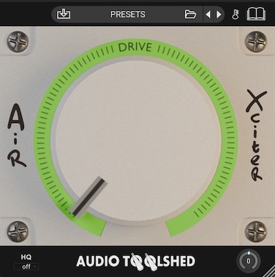 Audiotoolshed「AirXciter」ワンノブを回すだけでボーカルやギター、シンバルに自然な空気感と輝きを加えられるシンプル操作のエキサイタープラグイン｜DTMプラグインセール