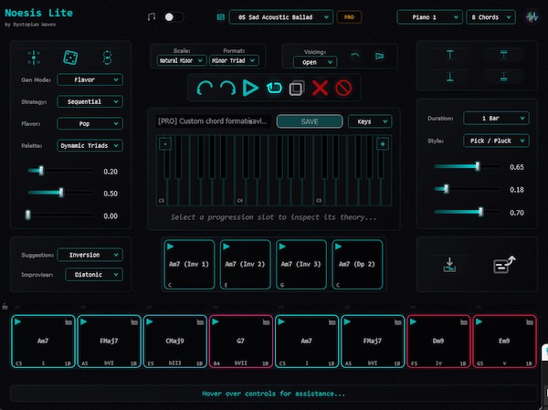 Dystopian Waves「Noesis Intelligent Harmony Generator Lite」ジャンルに合わせたコード進行を手軽に作成できる無料のコード生成プラグイン｜DTMプラグインセール