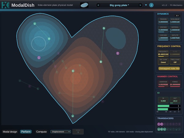 FX-Mechanics「ModalDish」プレートの形状や固定方法を自由に設計し、物理モデリングによるリアルで個性的な共鳴音を生み出せるシンセサイザー｜DTMプラグインセール
