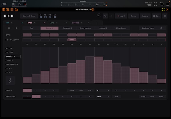 OXO Music「Oxo Steps」1つのコードからベース・コード・アルペジオなど複数のフレーズを生成し、コード変更だけで全体が連動するMIDIステップシーケンサー｜DTMプラグインセール