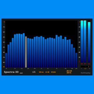 Rockheyday「SPECTRA 33 – Precision 1/3-Octave Spectrum Analyzer」33バンド・1/3オクターブ表示で周波数バランスを細かく確認できる軽量スペクトラムアナライザー｜DTMプラグインセール