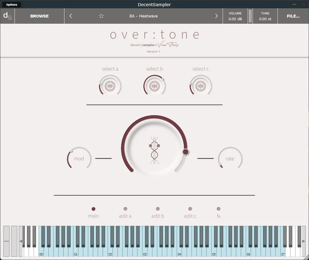 Decent Samples「overtone (Free Edition) 」ギターやベース、チェロの倍音を鍵盤全体で自由に演奏できる、Decent Sampler対応の幻想的な無料音源｜DTMプラグインセール