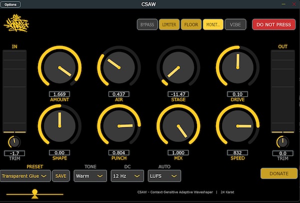 24 Karat「CSAW」入力された音をリアルタイムで解析して最適なサチュレーションを加えるアダプティブ・サチュレーション｜DTMプラグインセール
