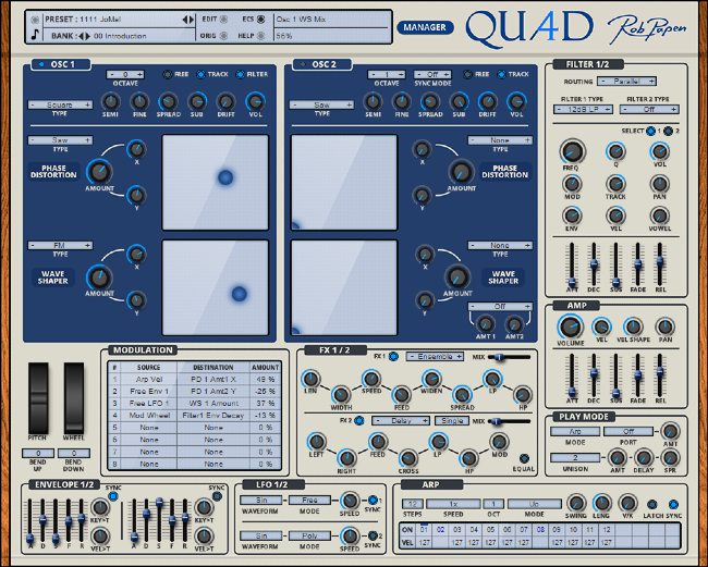 Rob Papen「Quad」オシレーター内部から音を変形し、XY PadとModulation Matrixで自在に音作りできるソフトウェアシンセサイザー|DTMプラグインセール