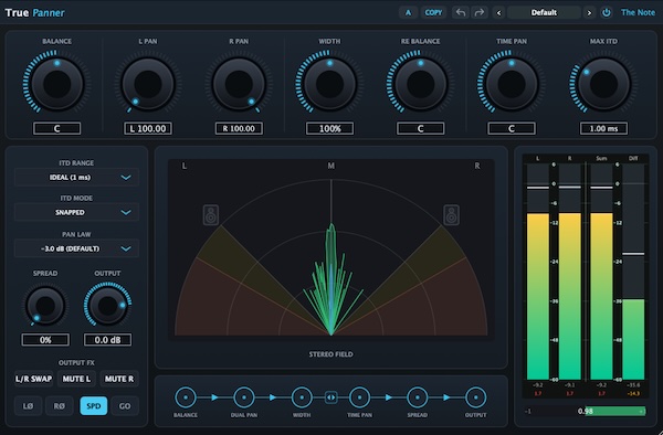 The Note Audio「True Panner」ITDベースの自然なパンニングやDual Pan、ステレオ幅の調整まで対応した高機能ステレオイメージングプラグイン｜DTMプラグインセール