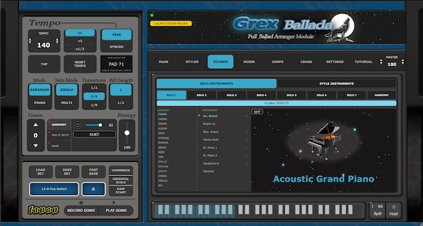 Fanan Team「Grex Ballada」90種類のバラードスタイルを収録し、コード演奏だけで本格的なバンド伴奏を実現できるDAW向けアレンジャープラグイン|DTMプラグインセール