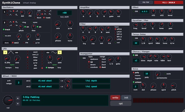 letsdig「OpenSynth1」2オシレーターやFM音源、ユニゾン、アルペジエーター、Synth1プリセット互換まで備えたオープンソースシンセ|DTMプラグインセール