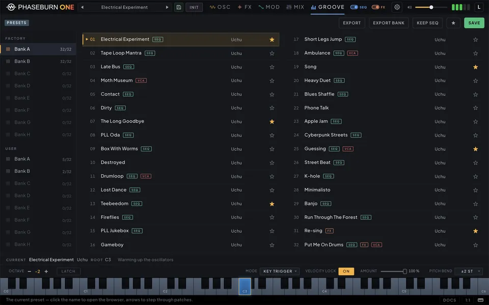 Phaseburn Music「Phaseburn One（Beta）」独自のPLLオシレーターと確率シーケンサーを搭載し、シンセ・エフェクト・MIDIシーケンサーとして活躍するグルーブシンセ｜DTMプラグインセール