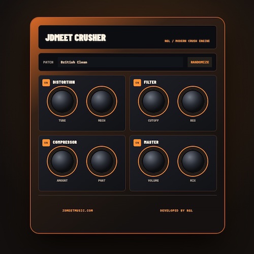 JDMeet「Crusher」Tube・Mech・フィルター・コンプレッサー搭載！Mac対応の無料ディストーション・サチュレーションプラグイン｜DTMプラグインセール