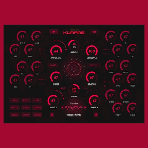 Våld Labs「KURARE（Beta）」ウェーブテーブルやフィルター、シーケンサーまで搭載！群れのように変化するスワームシンセシスを採用した革新的なシンセサイザー｜DTMプラグインセール