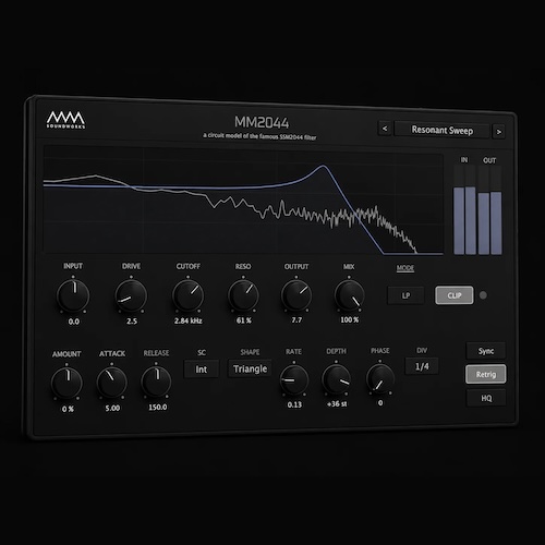 MM Soundworks「MM2044」伝説的なSSM2044フィルターチップをコンポーネントレベルで忠実に再現した無料フィルタープラグイン｜DTMプラグインセール