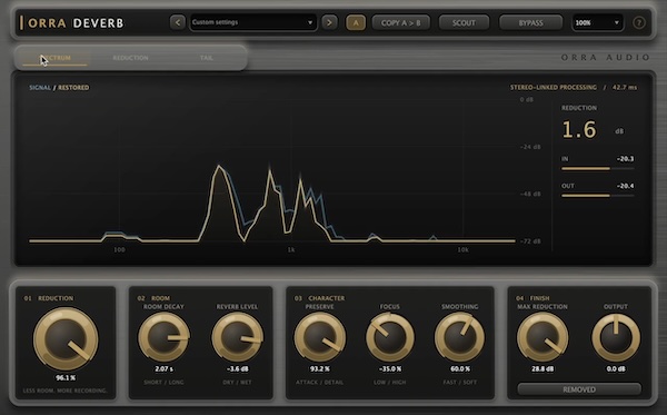 Orra Audio「Orra Deverb」録音した音声や楽器演奏に含まれる部屋の残響を自然に軽減できるディリバーブプラグイン|DTMプラグインセール