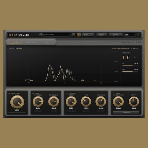 Orra Audio「Orra Deverb」録音した音声や楽器演奏に含まれる部屋の残響を自然に軽減できるディリバーブプラグイン｜DTMプラグインセール