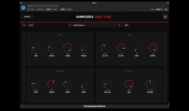 Sampledex「Sampledex Indie Verb 2.0」ルームリバーブから壮大なアンビエントまで対応、FreezeやDuckingも搭載した高機能リバーブプラグイン｜DTMプラグインセール