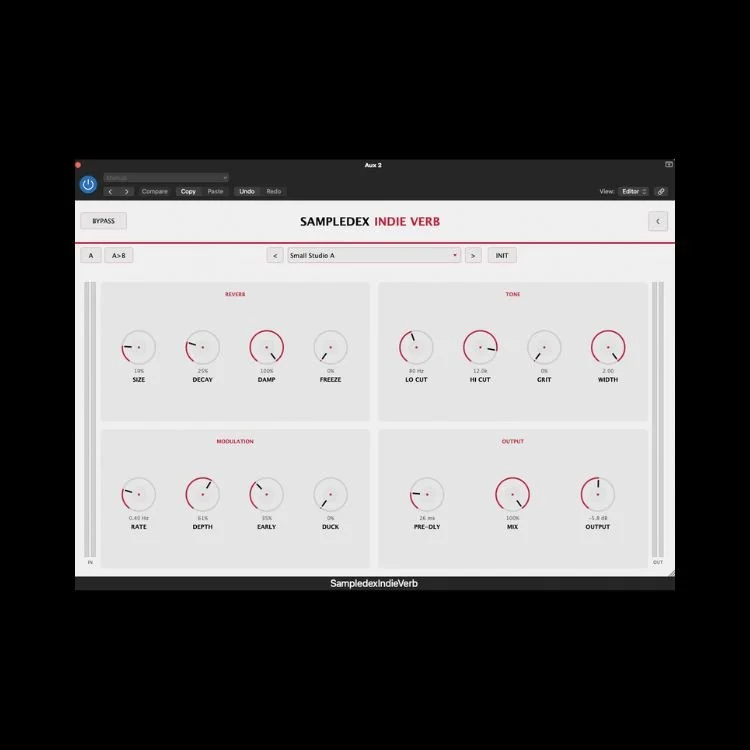 Sampledex「Sampledex Indie Verb 2.0」ルームリバーブから壮大なアンビエントまで対応、FreezeやDuckingも搭載した高機能リバーブプラグイン｜DTMプラグインセール