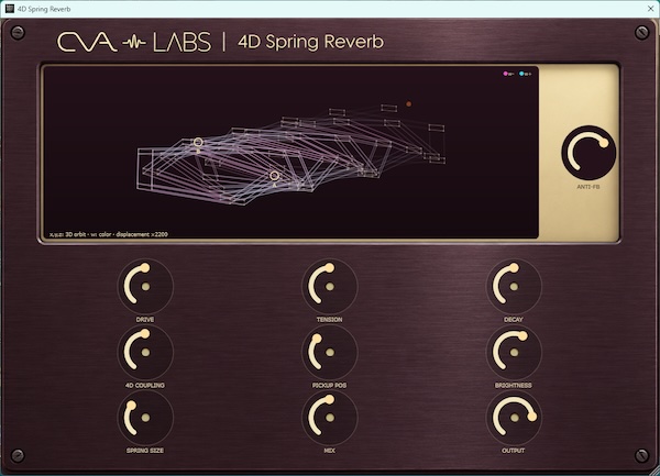 CVA Labs「4D Spring Reverb」4Dラティススプリングモデルによる物理モデリングを採用し、本物のスプリングリバーブのような金属的な響きと独特の空間表現を実現したリバーブプラグイン｜DTMプラグインセール