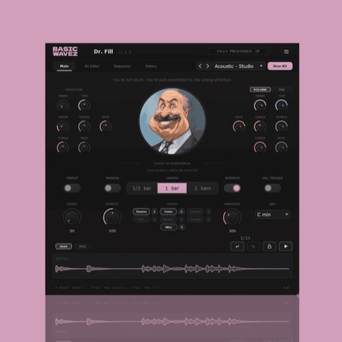Basic Wavez「Dr. Fill」ワンクリックで自然なドラムフィルを自動生成し、オリジナルサンプルやMIDI書き出しにも対応したドラムフィル制作プラグイン｜DTMプラグインセール